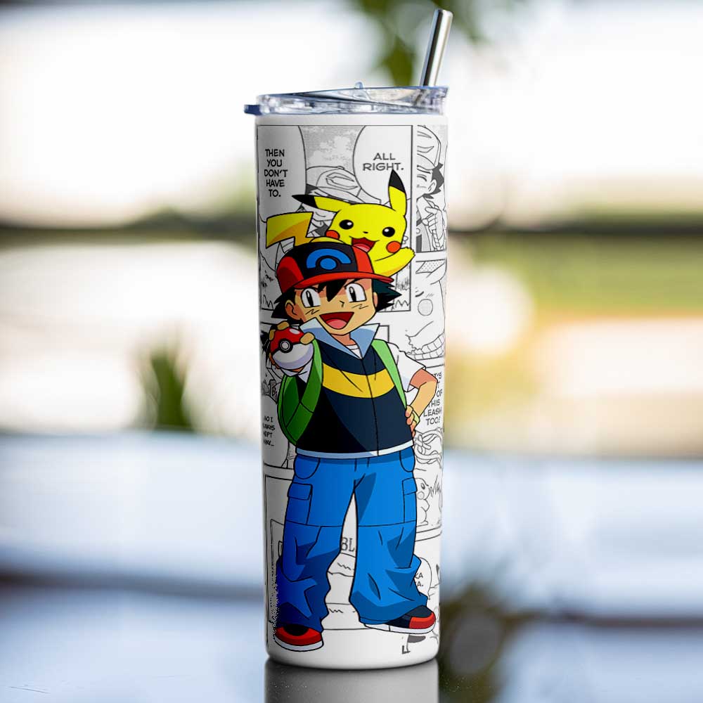 POKEMON ASH & PIKACHU METAL TUMBLER (600ML)